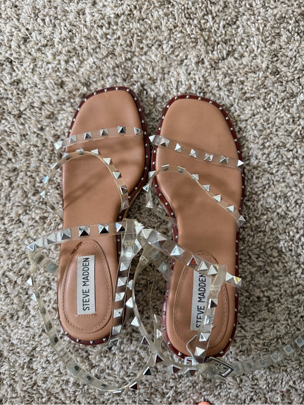 Steve Madden Clear Studded Travel Sandal (small wedge heel) size 7.5